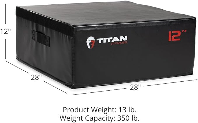 Titan Fitness 12" Stackable Soft Foam Plyometric Box, High Density EPE Foam Core Plyo Box, Step Up Exercise Platform, Box Squat, Step-Up, Box Jumps for Home Garage Gym Training