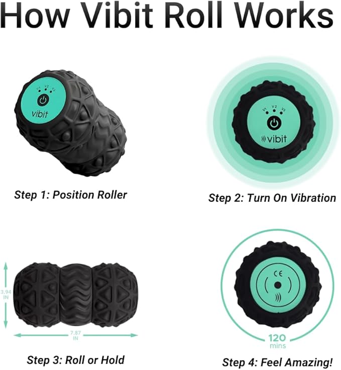 Vibit - Vibrating Massager for Plantar Fasciitis, Pain Relief and Sciatica, Foot and Body Portable Massage Roller, Deep Tissue Pain Relief from Feet to Neck, Electric, 3 Vibration Levels (Black)