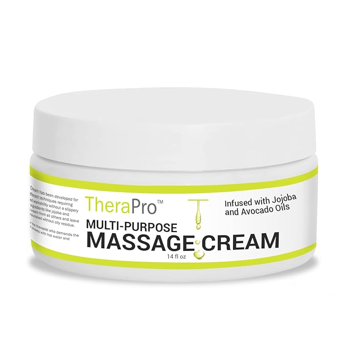 Multi-Purpose Massage Cream by TheraPro - 14 Ounces - Hypoallergenic, Unscented Cream - Massaging Cream Infused with Jojoba, Avocado Oil, Sweet Almond Oil