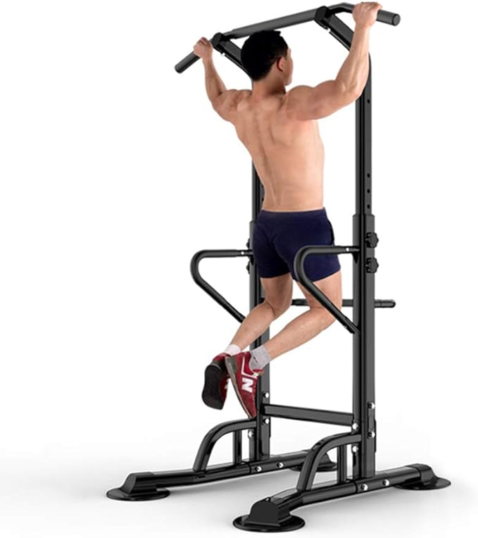 Dland Power Tower Adjustable Height Pull Up and Dip Station Multi-Function Home Strength Training Fitness Workout Station Sturdy Chin-Up Bar Stand Dip Station,Black