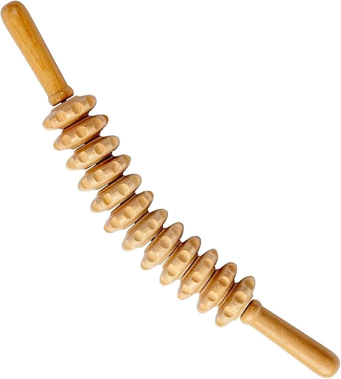 Wooden Cellulite Massage Roller for Legs and Thighs,Handheld Fascia Blaster Tool for Muscle Relief, Lymphatic Drainage Body Sculpting Anti Cellulite Massager for Women and Men (12 Wheel)