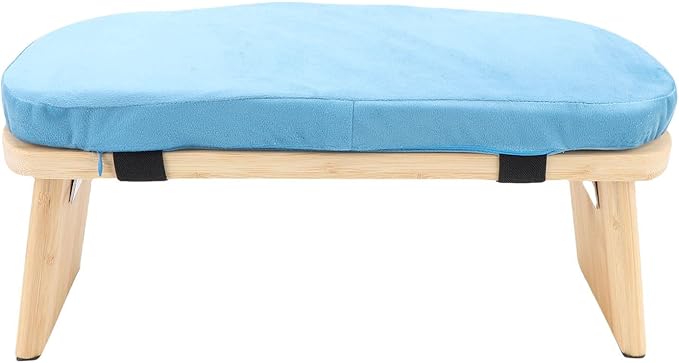 Dioche Wooden Meditation Bench Ergonomic Detachable Meditation Kneeling Stool with Soft Cushion and Carry Bag for Home Yoga and Practice Wood Cotton Material (Blue)