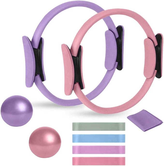 Home Pilates Kit for Women， Pilates Essentials Kit for Women，Pilates Equipment，14 Inch Fitness Circle, 9 Inch Yoga Ball 5 Resistance Bands for Beginners Home Workouts