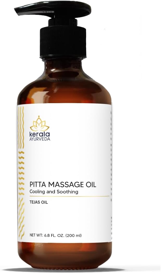 Kerala Ayurveda Cooling Herbal Massage Body Oil | Mind Calming Properties | Nourishes & Hydrates Skin | Indian Madder Root Rich | Ideal for Balancing Pitta Dosha | Tejas Oil - 6.8 Fl Oz