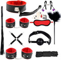 Ten Piece Red Leather Adjustable Yoga Strap Set, Couple Bdsm Explore For Partner Yoga, Pilates & Stretching