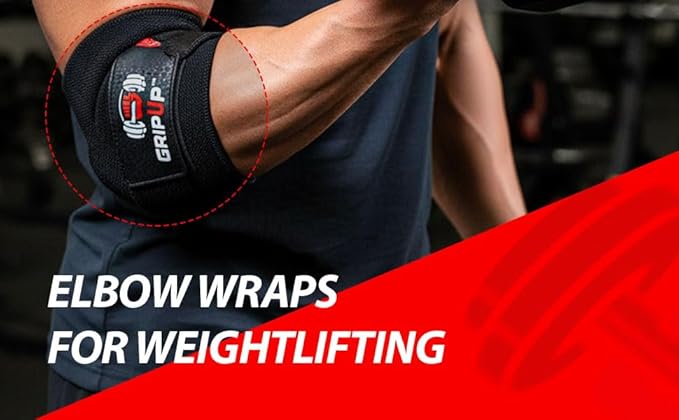 Fitness Elbow Wraps Weightlifting (Pair) 39” Adjustable Brace Joint Support Pain Relief Tendonitis Elbow Straps Weight Lifting Bench Press Gym Workouts Bands Men & Women