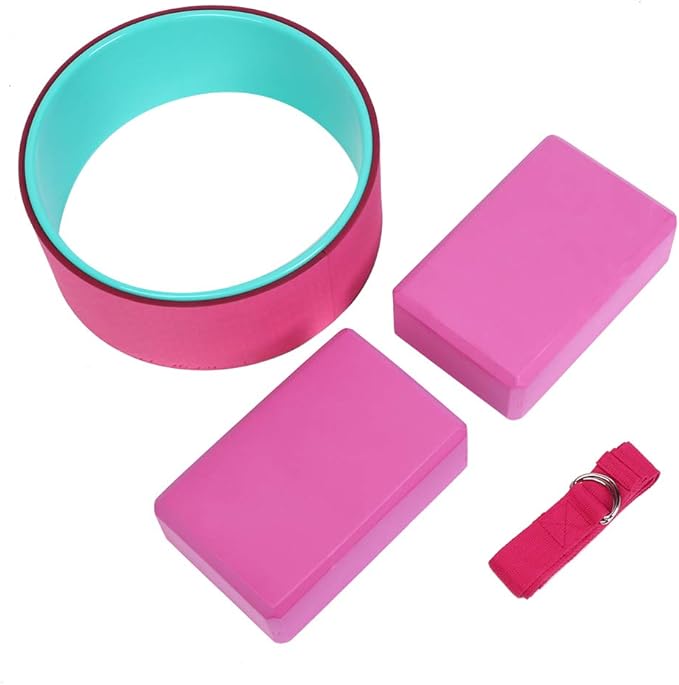 4pcs Yoga Wheel Set with Yoga Block and Stretch Strap, Premium EVA Foam Back Pain Relief Fitness Kit for Deep Stretching and Flexibility Training