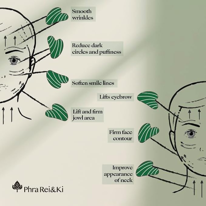 Phra Rei&Ki] Gua Sha Facial Tools, Customed Natural Jade Stone, Gua Sha Tool for Face, Manual Massage Tool for Jawline Sculpting, Puffiness Reducing and Face Lifting, Massager for Skin-Care