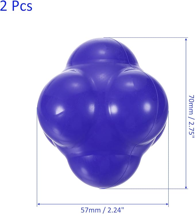 2 Pack Bounce Reaction Balls - Coordination Training Ball, Wear-Resistant Silicone, Apply to Tennis/Softball/Badminton Training (57 x 57mm, Blue)