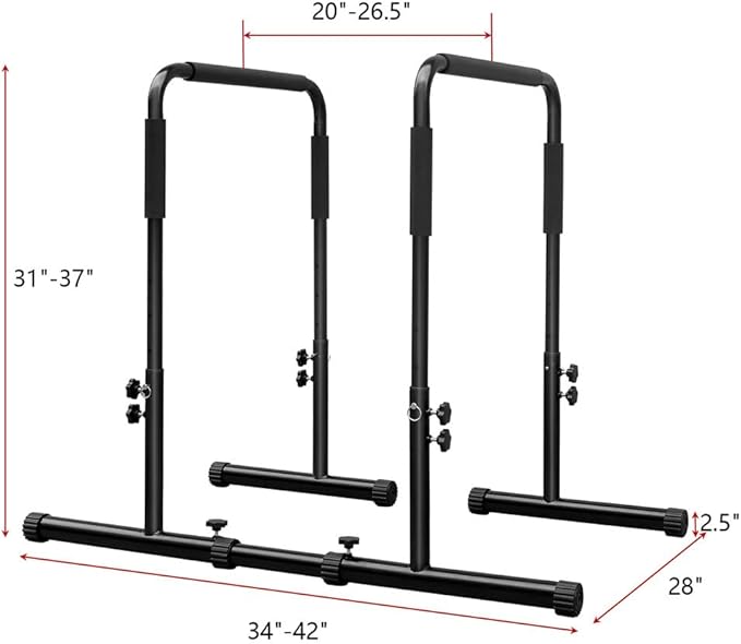 Multi-Function Fitness Dip Bar Stand Total Body Strengthener Pull Up Bar with Adjustable Height Heavy Duty Station Stabilizer Parallette Push Up Stand for Home Gym Strength Training