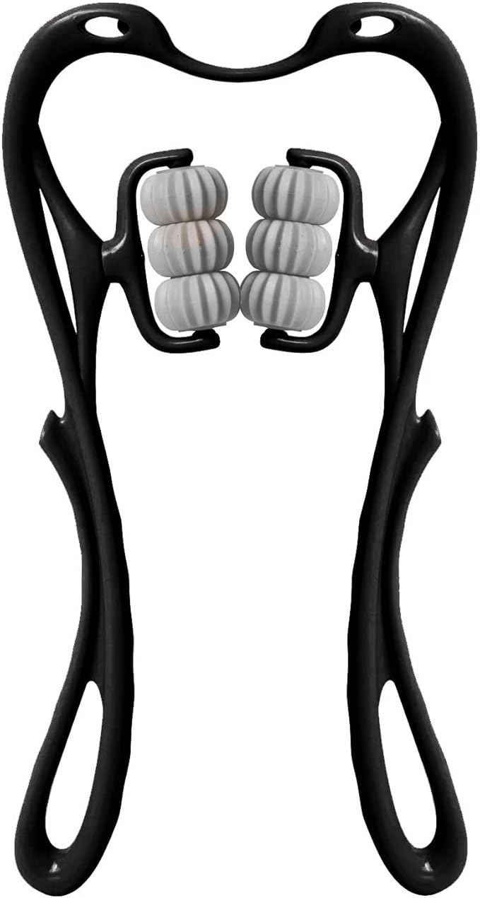 HaSeftni Neck Massager, Upgrade 6 Balls Massage Point Roller Massager for Pain Relief Handheld Tool Suitable Legs Waist and Shoulder Relaxer - Black