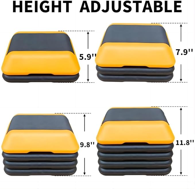 16"x16" Adjustable High Step Aerobic Platform With 4 Risers, Height-Adjustable Step Aerobics Platform For Home Gym Exercise Fitness Workout Yellow As shown One size