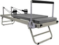 Pilates Reformer with Adjustable Reformer Heights and Angle,Foldable Pilates Machine & Equipment for Home Workout Cardio Fitness Rebounder Up to 300 Lbs Weight Capacity,Black/Beige