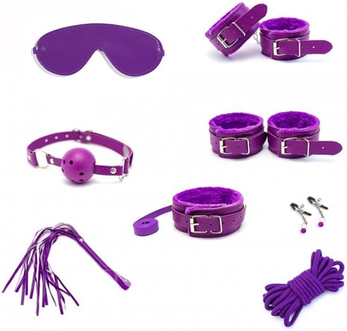Fashion 7-Piece Plush Leather Pilates Training Set, Fun Wrist and Hip Exercise Cosplay Accessories [Purple], Couple Gift