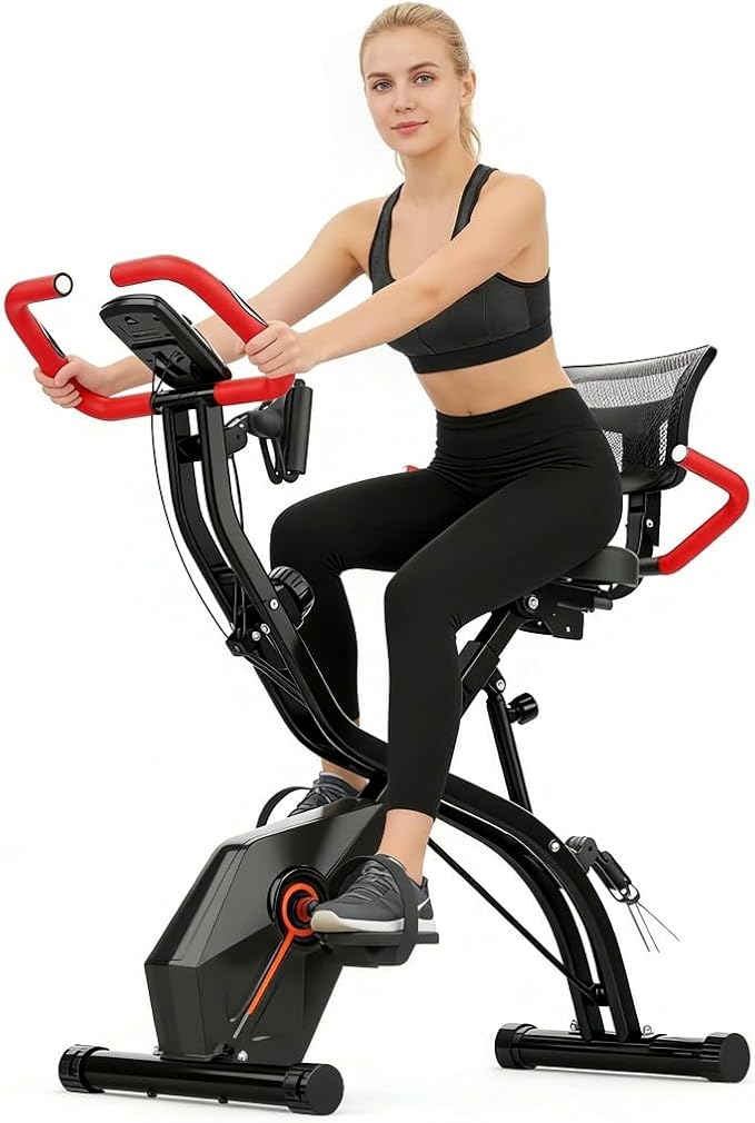 Foldable Exercise Bike Stationary Bikes for Home, 5 IN 1 Indoor Workout Bike, Cycling Bike with 16-Level Quiet Magnetic Resistance, 6.6 LBS Flywheel and 300LBS Capacity for Senior and Home Workout