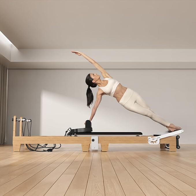 Foldable Pilates Reformer Machine, Quick-Assembly Studio Grade Pilates Reformer for Home and Gym, Pilates Equipment with Adjustable Resistance, Jump Board and Accessories