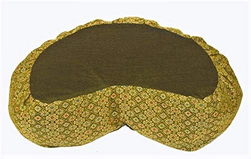 Meditation Cushion Zafu Pillow Buckwheat - Crescent Silk Brocade Lime
