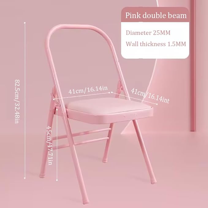 Pilates Yoga Chair,Iyengar Auxiliary Chair,Yoga Auxiliary Chair Backless Yoga Chair Anti-Slip,Stable with Non-Slip Feet Covers,Metal Folding Chair,Pink-Routine