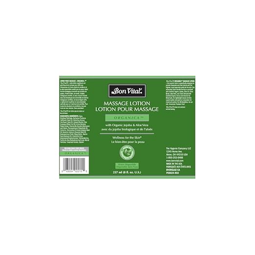 Bon Vital' Organica Massage Lotion Made with Certified Organic Ingredients for an Earth-Friendly & Relaxing Massage, Natural Moisturizer Perfect for Relaxing Back & Neck Massages, 8 Oz, Label may Vary