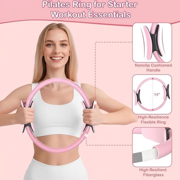 Pilates Accessories for Women – At Home Pilates Kit with Pilates Ball and Ring Set, Pilates Home Workout Kit, Pilates Essentials Kit for Women for Full Body Training