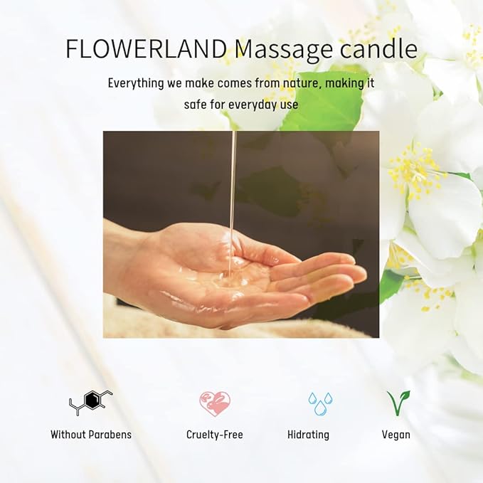 FLOWERLAND Jasmine Massage Oil Candle - Moisturizing Massage Oil for Home Spa - Luxurious & Hydrating Skin Care Body Massage Oils - Natural, Vegan - (200ml)