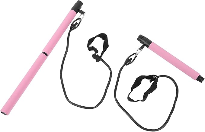 3 Sections Pilates Bar, Pilates Exercise Stick with 2 Tension Straps, Detachable Yoga Pull Rods for Full Body Workout, Home Gym Fitness Equipment for Men and Women