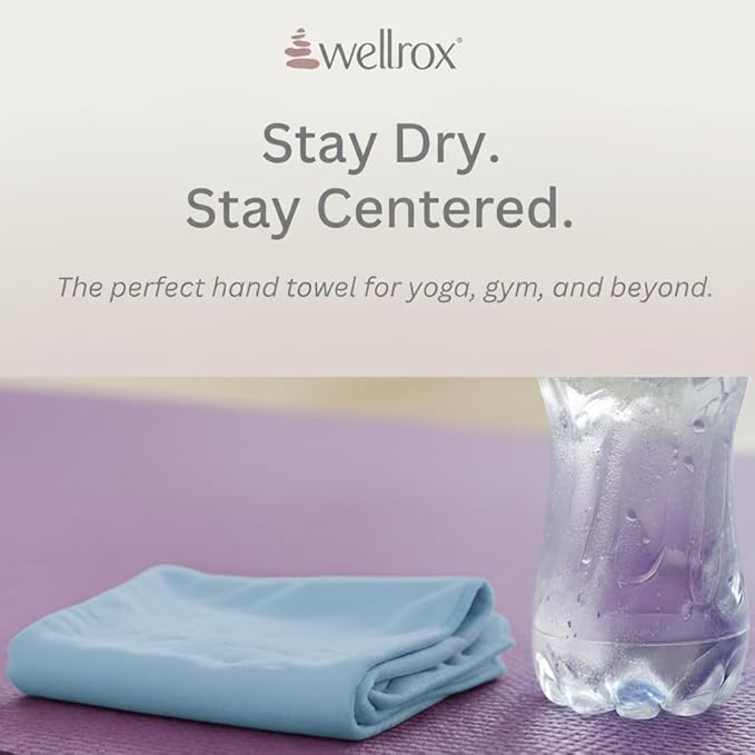 Wellrox Microfiber Hand Towel- Absorbent Sweat Towels, Workout Towels for Women- Yoga Mat Towel for Pilates, Hot Yoga, Gym Workouts (2 Pack, Blue)