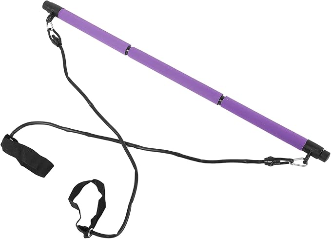 3 Sections Pilates Bar, Pilates Exercise Stick with 2 Tension Straps, Detachable Yoga Pull Rods for Full Body Workout, Home Gym Fitness Equipment for Men and Women