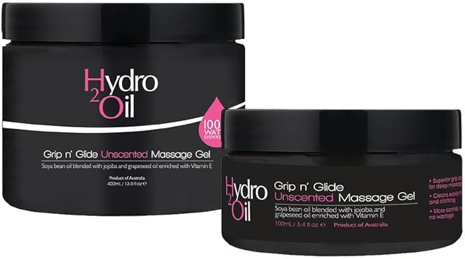Hydro 2 Oil Unscented Massage Gel 3.4 fl oz - Water Dispersible Formula with Jojoba and Grapeseed Oil Enriched with Vitamin E