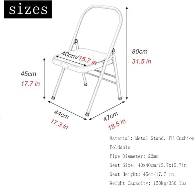 Yoga Chair,Pilates Chair,Yoga Chair Iyengar,Backless Yoga Chair Prop,Folding Stools with Foot Pads,Double Beam Backless Yoga Auxiliary Chair,Black