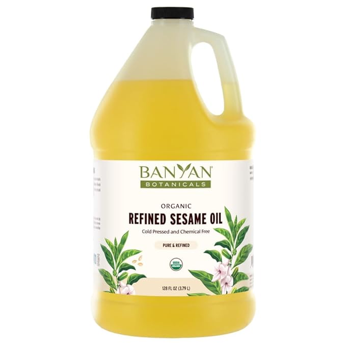 Banyan Botanicals Refined Sesame Oil – Organic Sesame Oil for Skin, Body, Hair & More – Multiple Sizes – 128 oz – Non GMO Sustainably Sourced Vegan