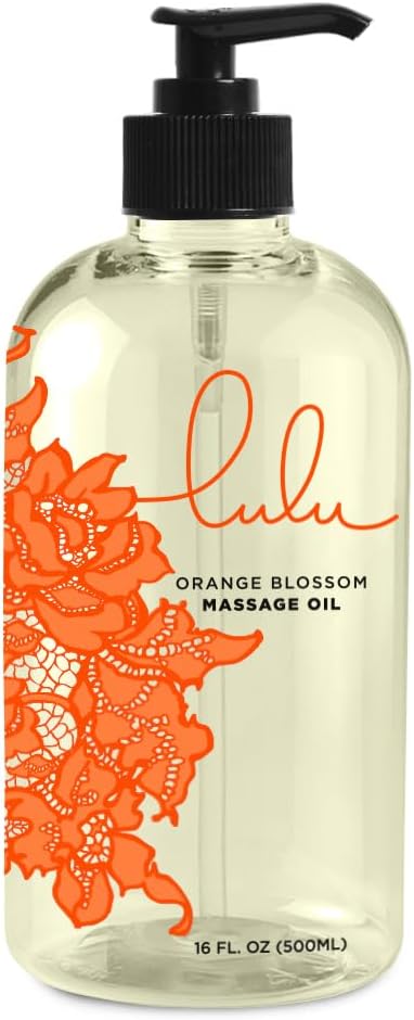 Lulu Orange Blossom Massage Oil, Sweet Almond, Jojoba & Macadamia Oils, Lightweight Non-Greasy Body Oil Smooth Skin & Relaxation Aromatherapy Date Night Couples Massage & Massage Therapy 16 fl oz Pump