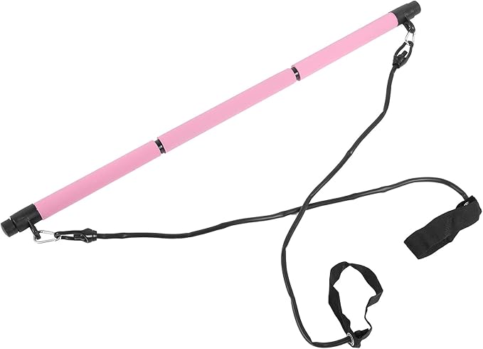 3 Sections Pilates Bar, Pilates Exercise Stick with 2 Tension Straps, Detachable Yoga Pull Rods for Full Body Workout, Home Gym Fitness Equipment for Men and Women