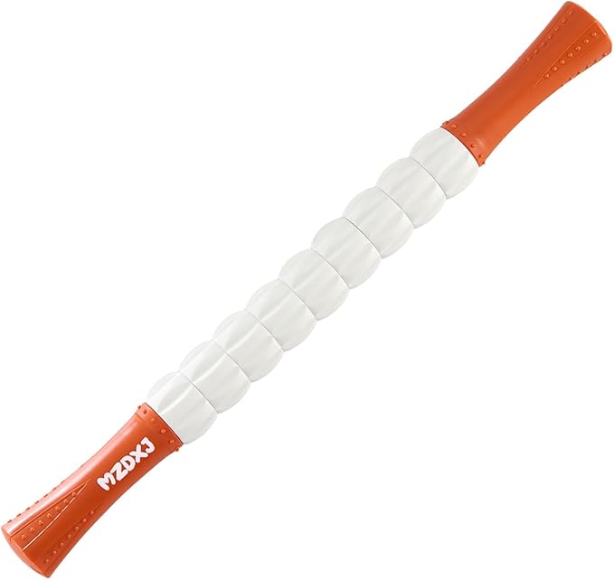 Muscle Roller Massage Roller Stick- Deep Tissue Fascia Blaster for Myofascial Pain Relief, Lymphatic Drainage & Body Sculpting, Handheld Physical Therapy & Recovery Tool(Orange White -18 inch)