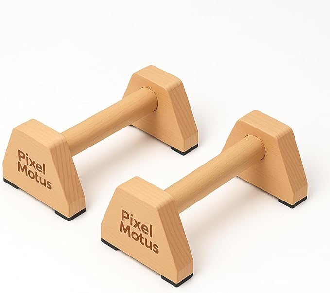 Wooden Push Up Bars – Solid Beechwood Parallettes with Ergonomic Wrist-Friendly Handles, Non-Slip Rubber Feet, Heavy-Duty Home Workout Bars for Calisthenics, Strength Training & Dips