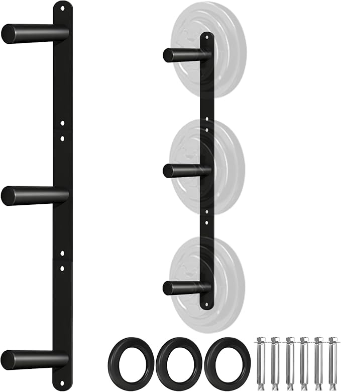 Wall Mounted Weight Plate Holder - Fit 2inch Olympic Weight Plates, Protective Rubber Pad