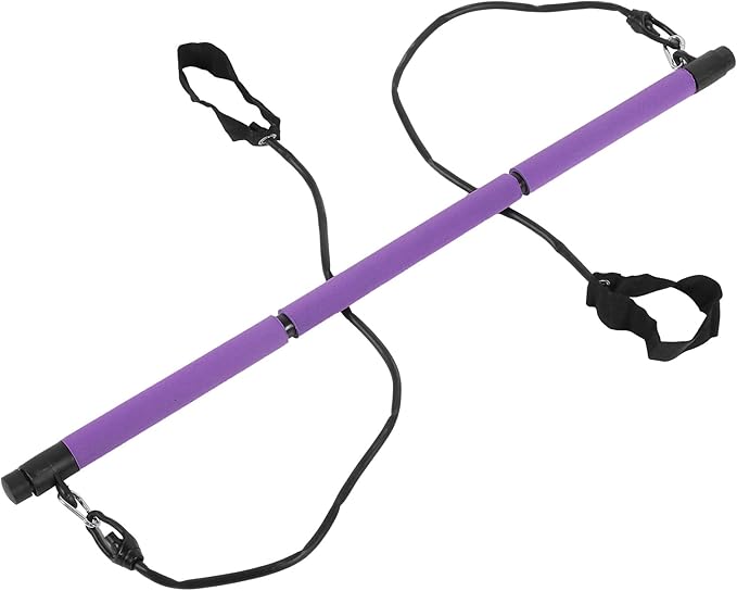 3 Sections Pilates Bar, Pilates Exercise Stick with 2 Tension Straps, Detachable Yoga Pull Rods for Full Body Workout, Home Gym Fitness Equipment for Men and Women