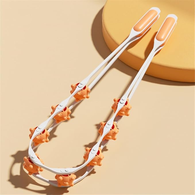 Manual Back Massage Roller Rope, Handheld Massage Ball Roller Anti Cellulite Massage Roller, Fascia Roller Manual Massage Strap for Back Neck Shoulder Waist Leg Muscle Exercise Massage Roller (Orange)