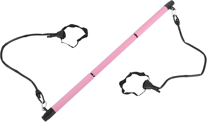 3 Sections Adjustable Pilates Bar, Portable Pilates Workout Stick with Tension Straps for Full Body Training, Detachable Iron Fitness Rod for Home Gym Yoga and Travel