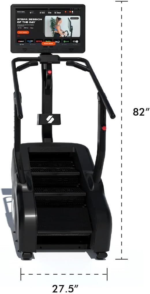 STEPR+ Stair Master with 27" Touchscreen, Commercial Grade Stairmaster Machine for Home, 140 Steps/Min, Bluetooth & WiFi Stepper Machine, Resistance Band Attachments, Mobile App, 375 lb Capacity