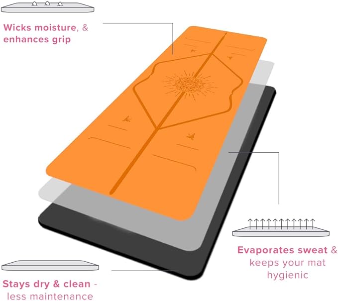 Liforme Special Yoga Mat – Free Yoga Bag Included - Patented Alignment System, Warrior-like Grip, Non-slip, Eco-friendly, Sweat-Resistant, Long, Wide, 4.2mm thick mat for comfort
