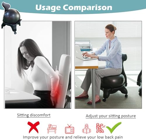 Yoga Ball Chair,Inflatable Balance Exercise Seat,Ergonomics Physiotherapy Workouts Chair,for Core Strength (Pink)