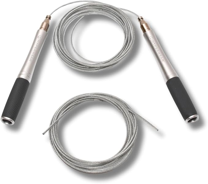 HYPERWEAR Adjustable Speed Jump Rope – Patented Self-Locking Cable System, Aluminum Handles with Knurled Silicone Grip for Cardio, Cross Training & Boxing
