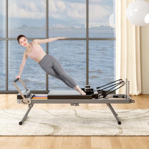 Foldable Pilates Reformer Machine with Dual Resistance Springs & Cords, Home Gym Pilates Core Bed Equipment, Portable Full Body Workout for Beginners & Advanced