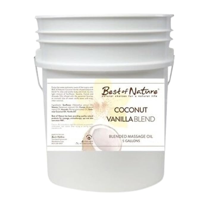 Best of Nature Coconut Vanilla Aromatherapy Massage Oil - Luxurious Blend with Coconut & Vanilla, Perfect for Spa Use, Relaxing Massage & Skin Hydration, Silky & Lightweight - 5 Gallon (640 fl oz)