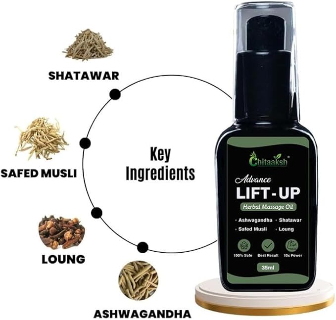 Lift Up Herbal Massage Oil – 100% Results with Clinically Proven Formula for Men, 35ml | Pure & Natural Massage Oil