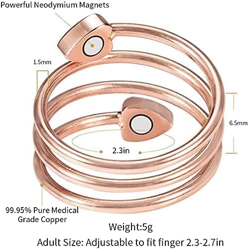 3PCS Heart Design Pure Copper Ring for Arthritis for Women, Magnetic Therapy Jewelry Rings for Arthritis, Carpal Tunnel, Fingers, Thumb (Gold, Rose Gold, Copper) (Length 2.3in)