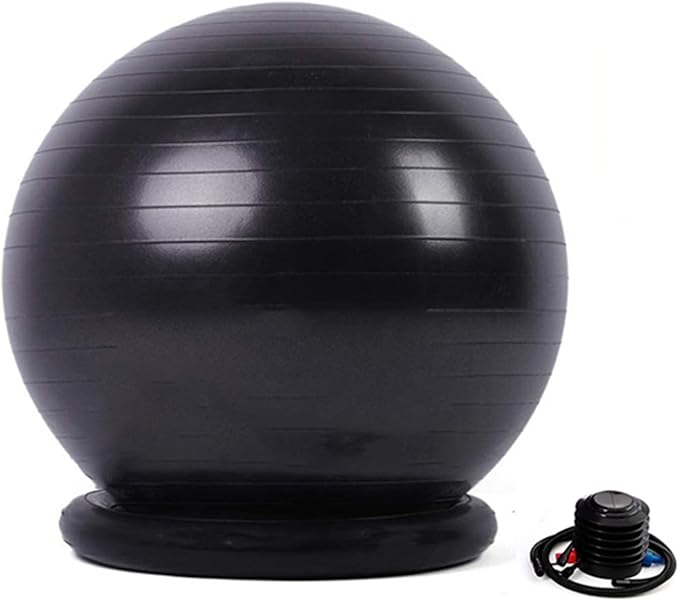 Yoga Ball Chair Office Ball Chair with Base & Pump, Stability Yoga Ball Seat for Back Pain Relief, Home Gym Exercise Ball Chair for Core Strength Training ( Color : Black , Size : Diameter 55cm ( 21 5
