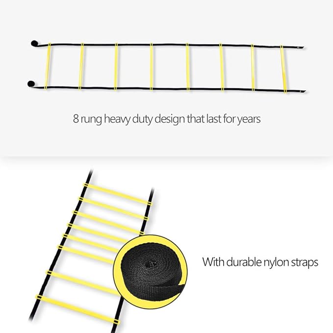 POCREATION Outdoor Training Ladder Set, Ladder 8 Rung Training Ladder Ladder Training Ladder Set, Futbol for Soccer Foot Tennis Basewith Training Carry Bag