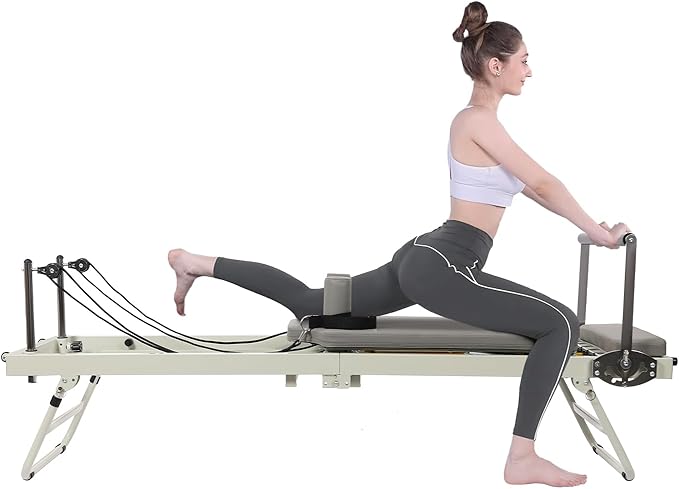 Pilates Reformer, Foldable Reformer Pilates Machine for Home Use, Cardio Fitness Rebounder with Dual Resistance- Springs and Cords, Pilates Equipment for Home Gym Workouts, Up to 264 LBS